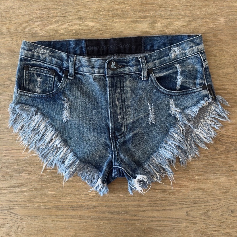 One Teaspoon Distressed Denim Micro Cutoff Short-Frayed Raw Hem Blue Festival-26